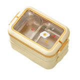 Stainless Steel Insulated Lunch Box Multiple Compartments Fashionable Safe Stainless Steel Bento Box for Students Kids Cream - Side View