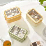 Stainless Steel Insulated Lunch Box Multiple Compartments Fashionable Safe Stainless Steel Bento Box for Students Kids Cream - Rear View
