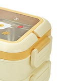 Stainless Steel Insulated Lunch Box Multiple Compartments Fashionable Safe Stainless Steel Bento Box for Students Kids Cream - Close-Up Angle