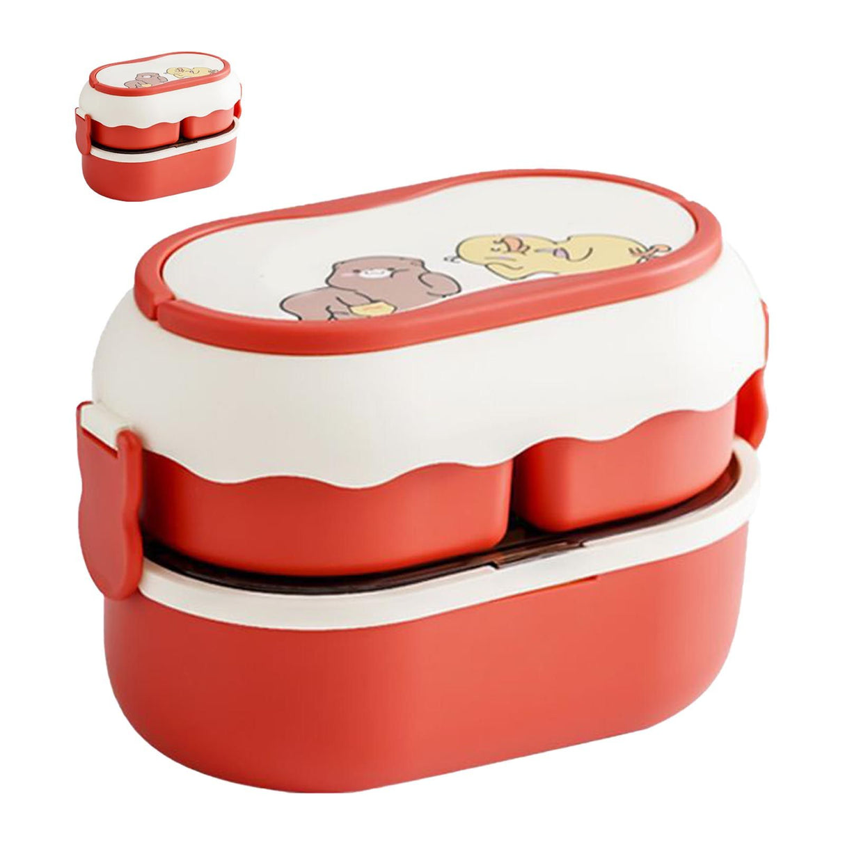 Lunch Box 2 Tier 3 Compartment Large Capacity Microwavable Cute Portable Bento Lunch Box Red