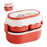 Lunch Box 2 Tier 3 Compartment Large Capacity Microwavable Cute Portable Bento Lunch Box Red - Top-Down View