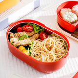 Lunch Box 2 Tier 3 Compartment Large Capacity Microwavable Cute Portable Bento Lunch Box Red - 45-Degree Angle