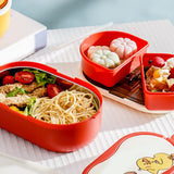 Lunch Box 2 Tier 3 Compartment Large Capacity Microwavable Cute Portable Bento Lunch Box Red