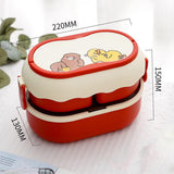 Lunch Box 2 Tier 3 Compartment Large Capacity Microwavable Cute Portable Bento Lunch Box Red - Extra Image
