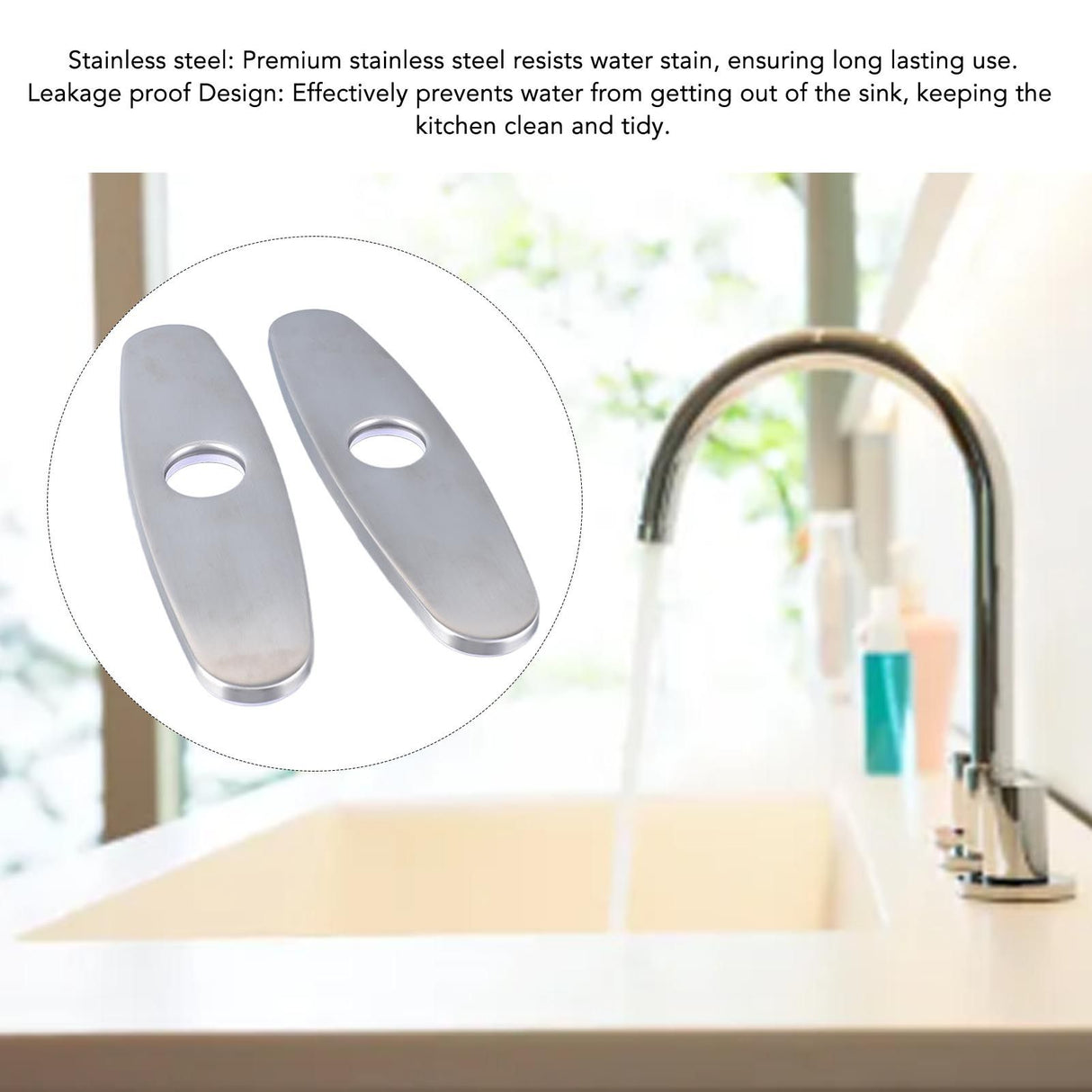 2PCS Hole Cover Deck Plate Pull Down Faucet Plate Stainless Steel Easy Maintenance Anti Leakage for Kitchen Sink