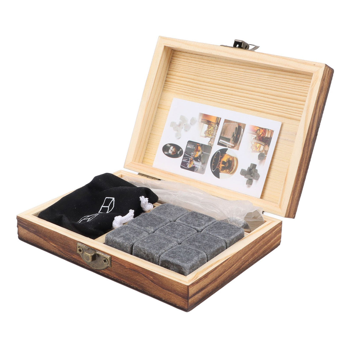 Whiskey Stone Black Multifunctional Portable Chilling Cooler Rocks with Tweezers Storage Box For Drinking Gift