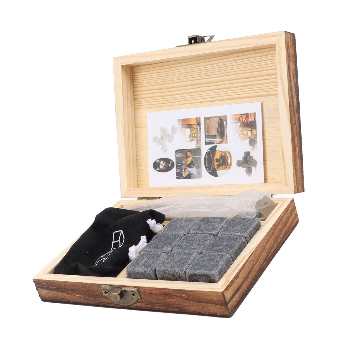 Whiskey Stone Black Multifunctional Portable Chilling Cooler Rocks with Tweezers Storage Box For Drinking Gift