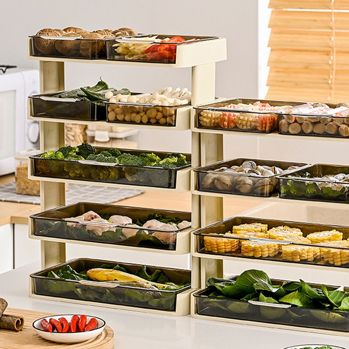 Kitchen Countertop Organizer Plastic Detachable Multifunctional Kitchen Storage Shelf Food Rack for Bedroom Bathroom Desktop Cream White 5 Tier