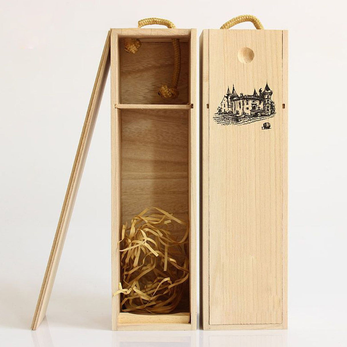 Single Bottle Wooden Wine Box with Lid Decorative Wood Grain Reusable Wine Storage Box