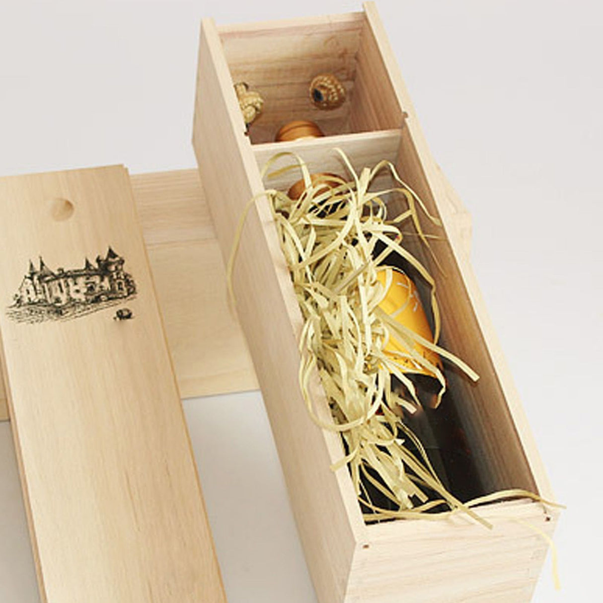 Single Bottle Wooden Wine Box with Lid Decorative Wood Grain Reusable Wine Storage Box