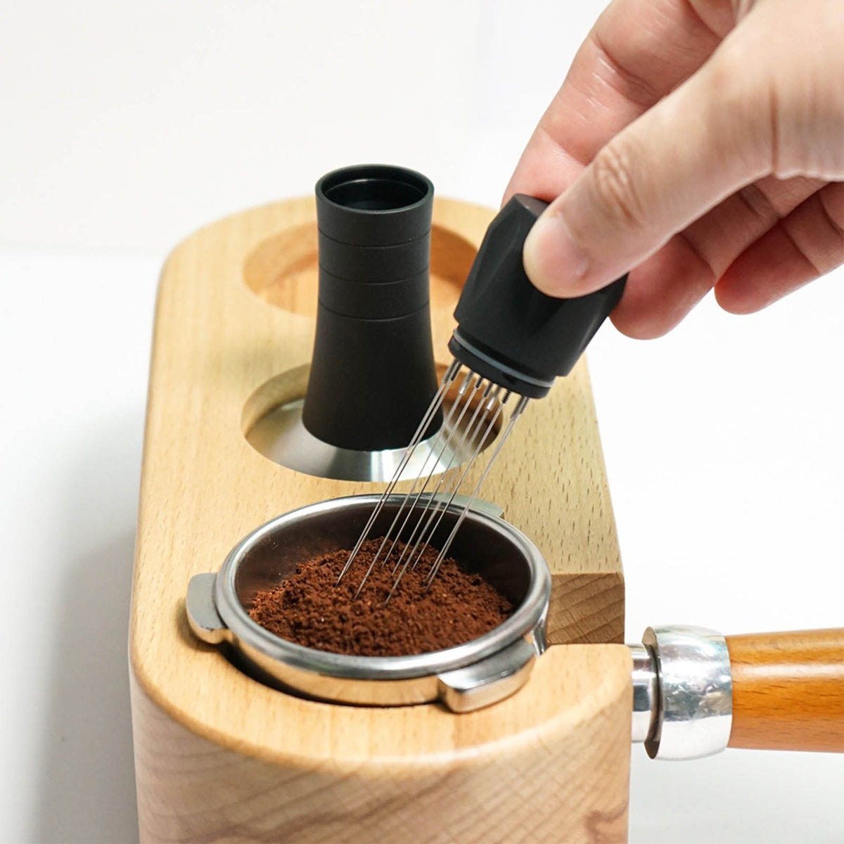Coffee Tamper Stirrer Kit Distribution Tool Set 2 in 1 Hand Presser for Home Black 51mm