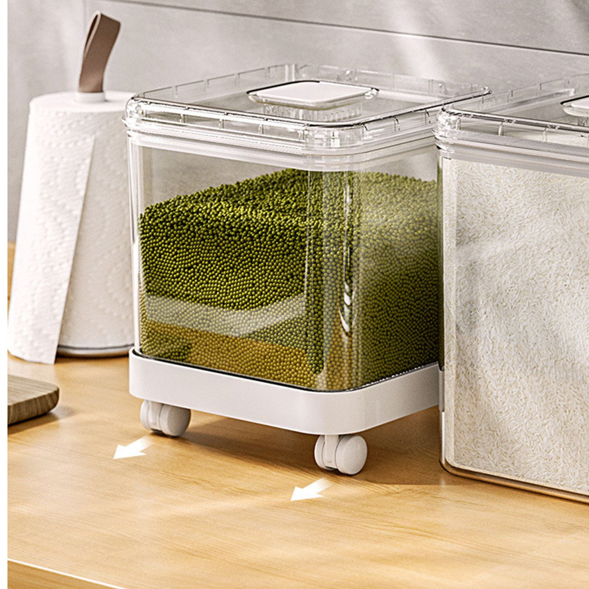 Rice Container Airtight Anti Bugs Moistureproof Hinged Lid Strong Plastic Rice Storage Bin for Family Kitchen White(16.5lb Capacity)