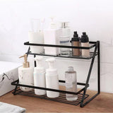 Kitchen Countertop Storage Rack Space Saving Multifunctional 2 Tiers Spice Toiletries Makeup Counter Standing Shelf Black - 45-Degree Angle