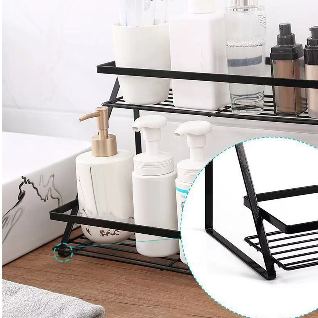 Kitchen Countertop Storage Rack Space Saving Multifunctional 2 Tiers Spice Toiletries Makeup Counter Standing Shelf Black
