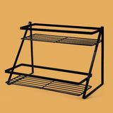 Kitchen Countertop Storage Rack Space Saving Multifunctional 2 Tiers Spice Toiletries Makeup Counter Standing Shelf Black - Low Angle