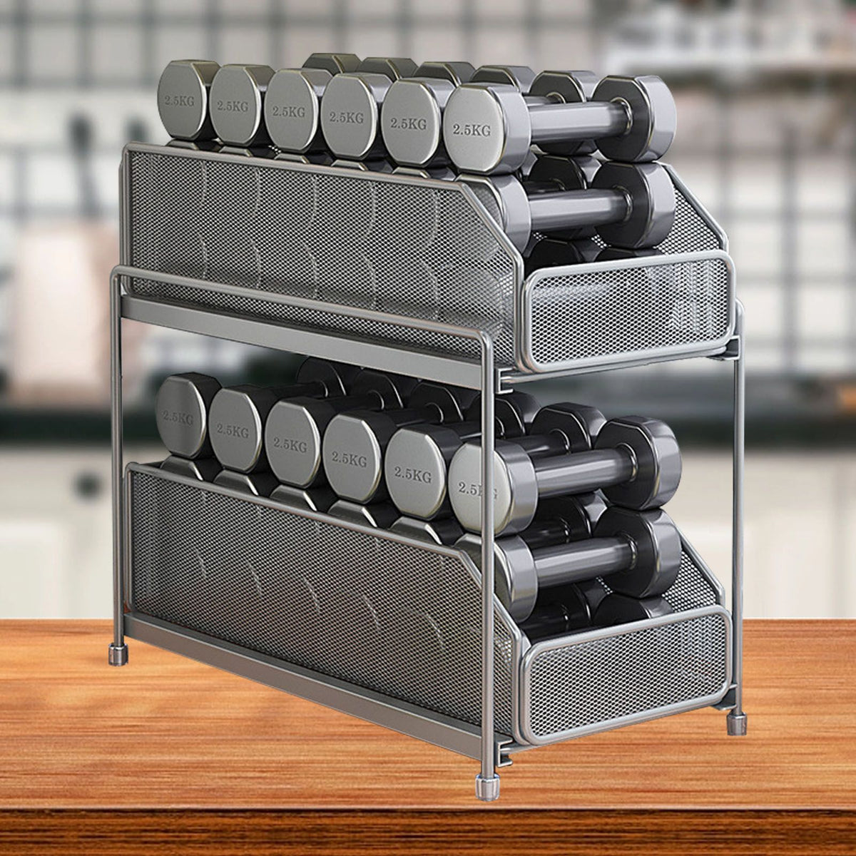 Pull Out Cabinet Organizer 2 Tier Carbon Steel Mesh Large Capacity Easy Maintenance Sliding Basket Drawer Silver