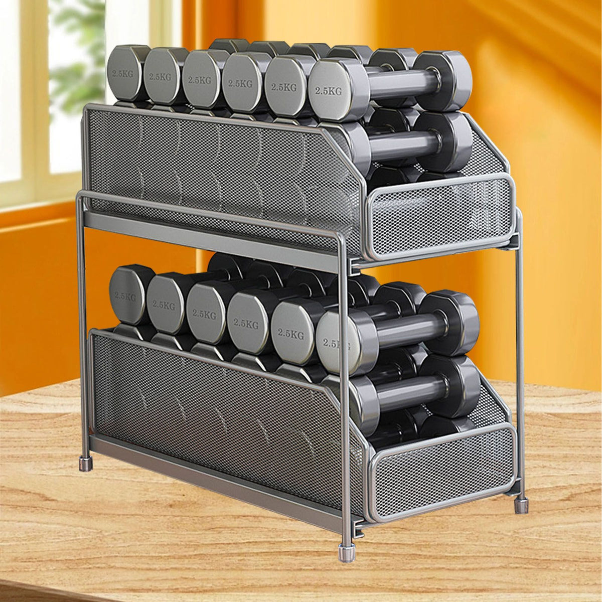 Pull Out Cabinet Organizer 2 Tier Carbon Steel Mesh Large Capacity Easy Maintenance Sliding Basket Drawer Silver