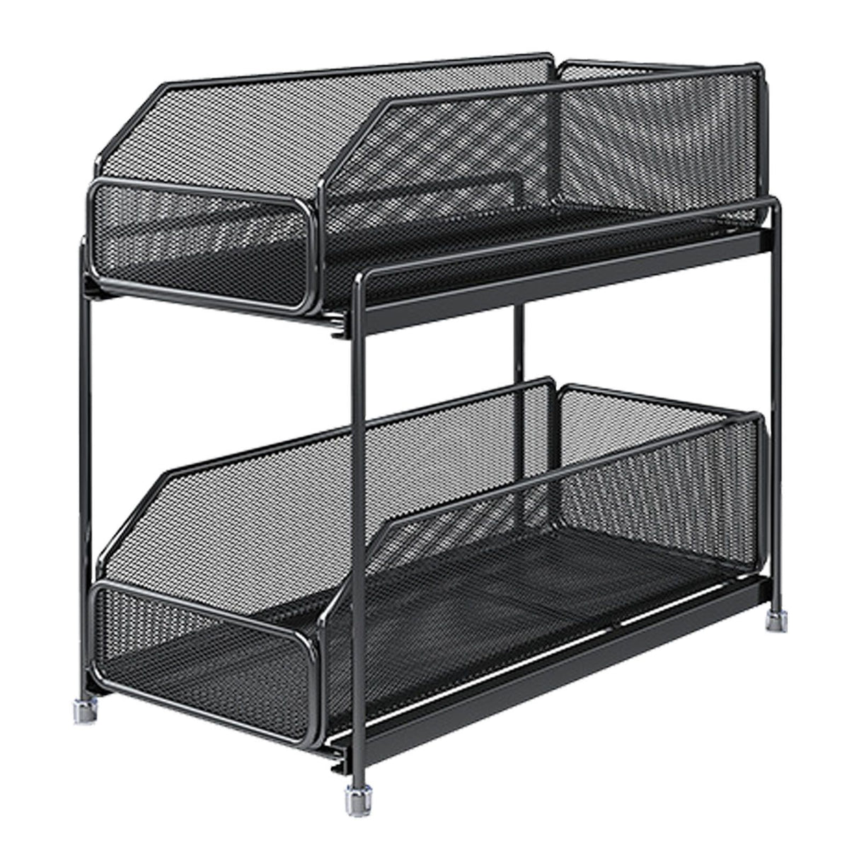 Pull Out Cabinet Organizer 2 Tier Carbon Steel Mesh Large Capacity Easy Maintenance Sliding Basket Drawer Black