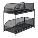 Pull Out Cabinet Organizer 2 Tier Carbon Steel Mesh Large Capacity Easy Maintenance Sliding Basket Drawer Black
