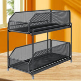 Pull Out Cabinet Organizer 2 Tier Carbon Steel Mesh Large Capacity Easy Maintenance Sliding Basket Drawer Black