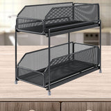 Pull Out Cabinet Organizer 2 Tier Carbon Steel Mesh Large Capacity Easy Maintenance Sliding Basket Drawer Black