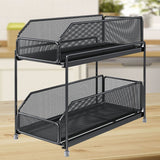 Pull Out Cabinet Organizer 2 Tier Carbon Steel Mesh Large Capacity Easy Maintenance Sliding Basket Drawer Black - 45-Degree Angle