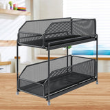 Pull Out Cabinet Organizer 2 Tier Carbon Steel Mesh Large Capacity Easy Maintenance Sliding Basket Drawer Black