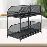 Pull Out Cabinet Organizer 2 Tier Carbon Steel Mesh Large Capacity Easy Maintenance Sliding Basket Drawer Black - Close-Up Angle