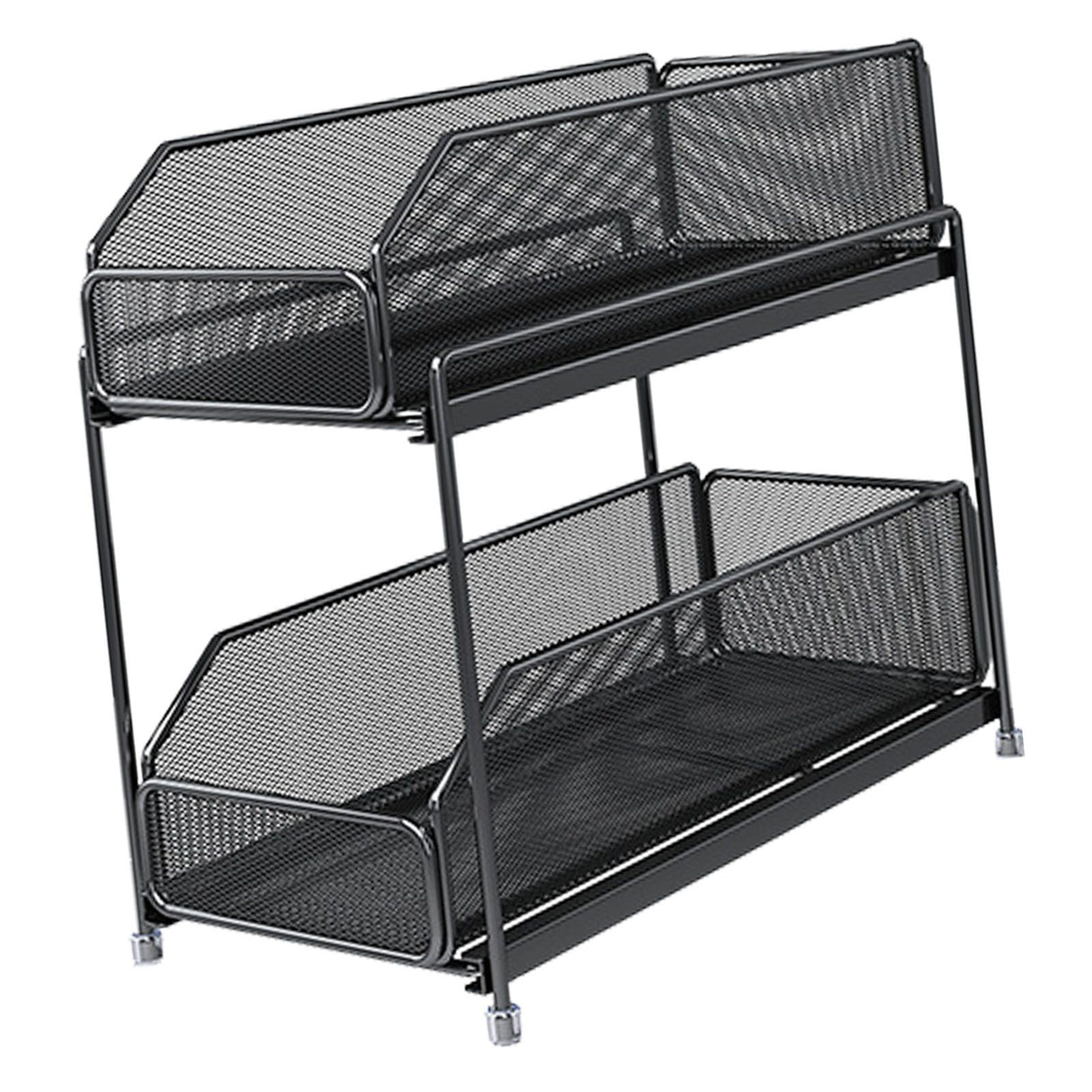 Pull Out Cabinet Organizer 2 Tier Carbon Steel Mesh Large Capacity Easy Maintenance Sliding Basket Drawer Black
