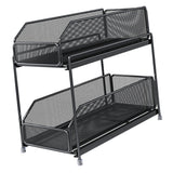 Pull Out Cabinet Organizer 2 Tier Carbon Steel Mesh Large Capacity Easy Maintenance Sliding Basket Drawer Black - Extra Image