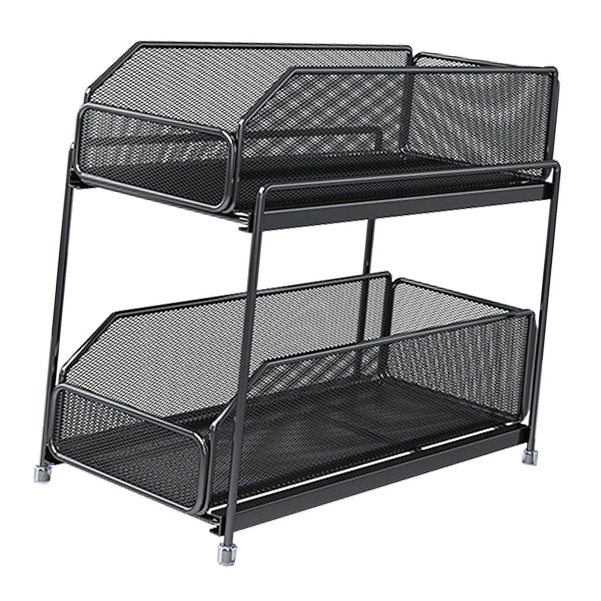 Pull Out Cabinet Organizer 2 Tier Carbon Steel Mesh Large Capacity Easy Maintenance Sliding Basket Drawer Black