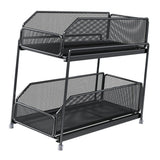 Pull Out Cabinet Organizer 2 Tier Carbon Steel Mesh Large Capacity Easy Maintenance Sliding Basket Drawer Black