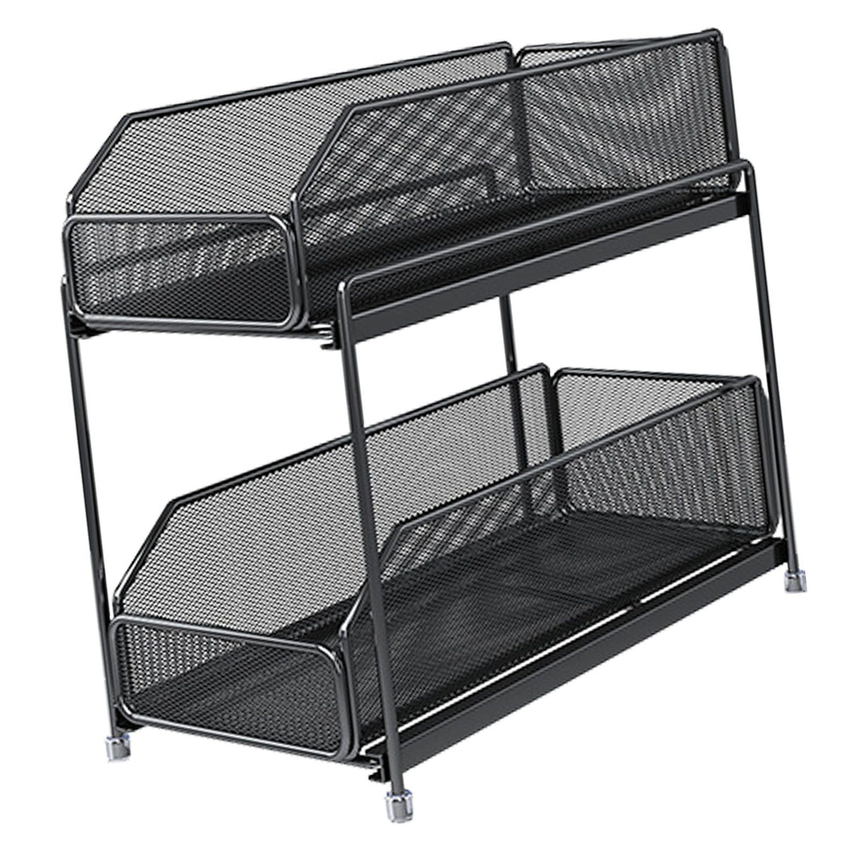 Pull Out Cabinet Organizer 2 Tier Carbon Steel Mesh Large Capacity Easy Maintenance Sliding Basket Drawer Black
