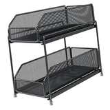 Pull Out Cabinet Organizer 2 Tier Carbon Steel Mesh Large Capacity Easy Maintenance Sliding Basket Drawer Black