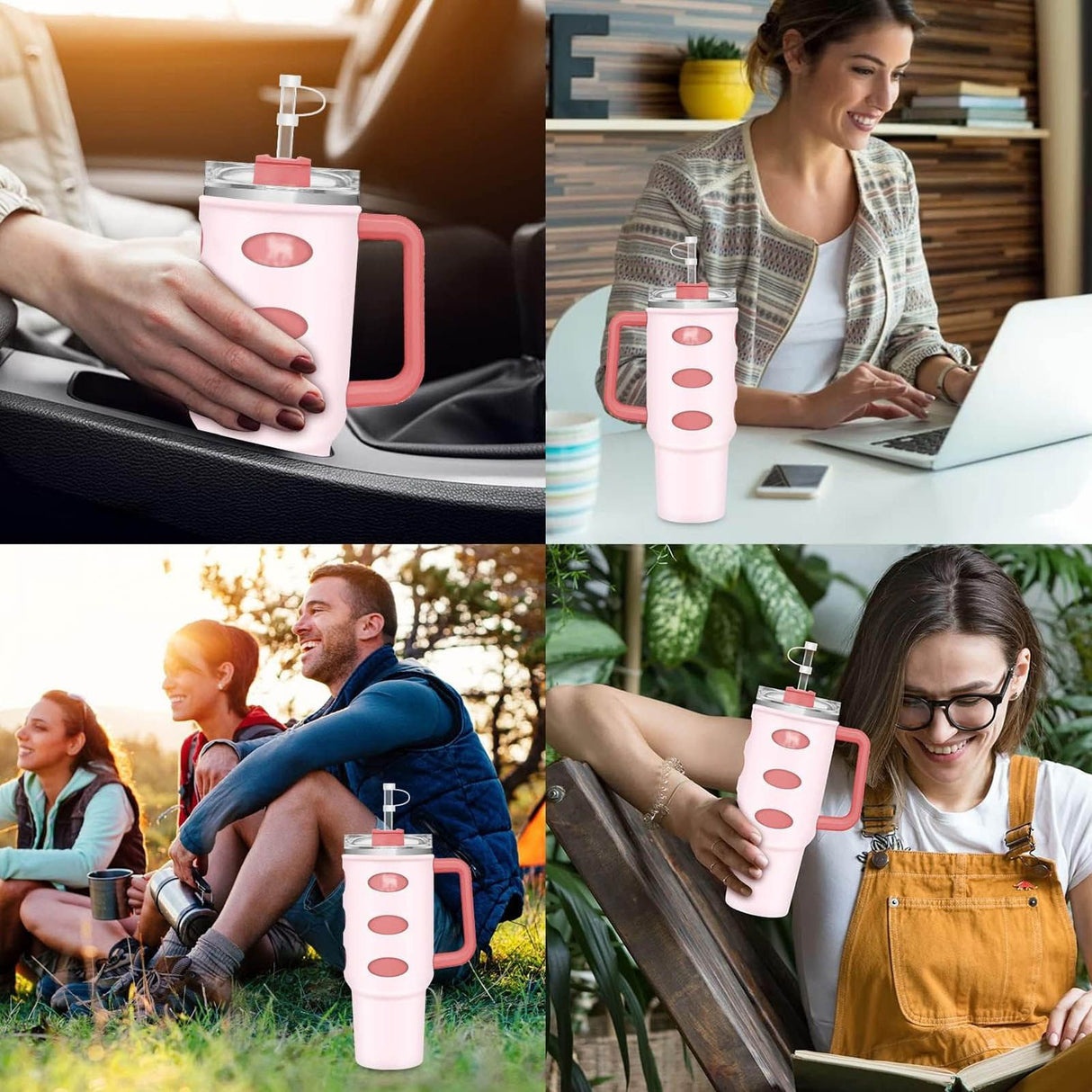 Cup Protector Sleeve Slip Resistant All Wrapped Detachable Silicone Water Cup Boot for 30oz Cups Light Pink