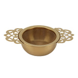 Stainless Steel Tea Strainers with Drip Bowl Double Handles Reusable Fine Mesh Tea Filters for Loose Leaf Herbal Kitchen Gold - Front View