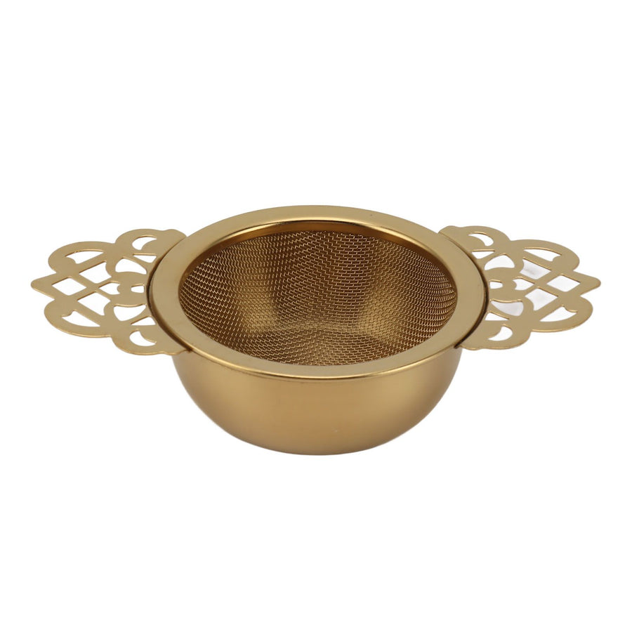 Stainless Steel Tea Strainers with Drip Bowl Double Handles Reusable Fine Mesh Tea Filters for Loose Leaf Herbal Kitchen Gold