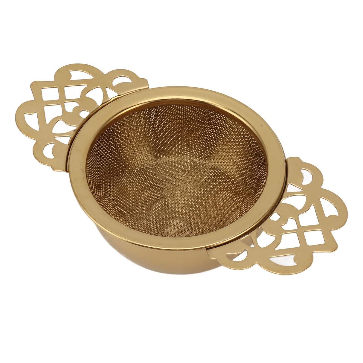 Stainless Steel Tea Strainers with Drip Bowl Double Handles Reusable Fine Mesh Tea Filters for Loose Leaf Herbal Kitchen Gold