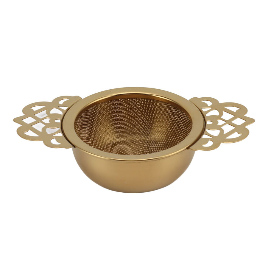 Stainless Steel Tea Strainers with Drip Bowl Double Handles Reusable Fine Mesh Tea Filters for Loose Leaf Herbal Kitchen Gold