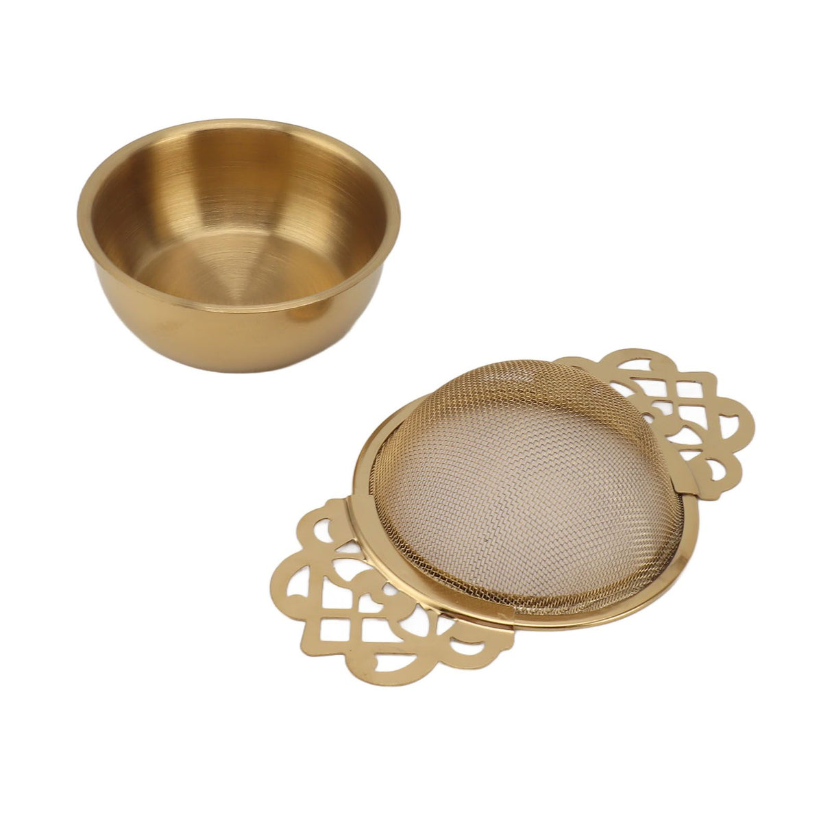 Stainless Steel Tea Strainers with Drip Bowl Double Handles Reusable Fine Mesh Tea Filters for Loose Leaf Herbal Kitchen Gold