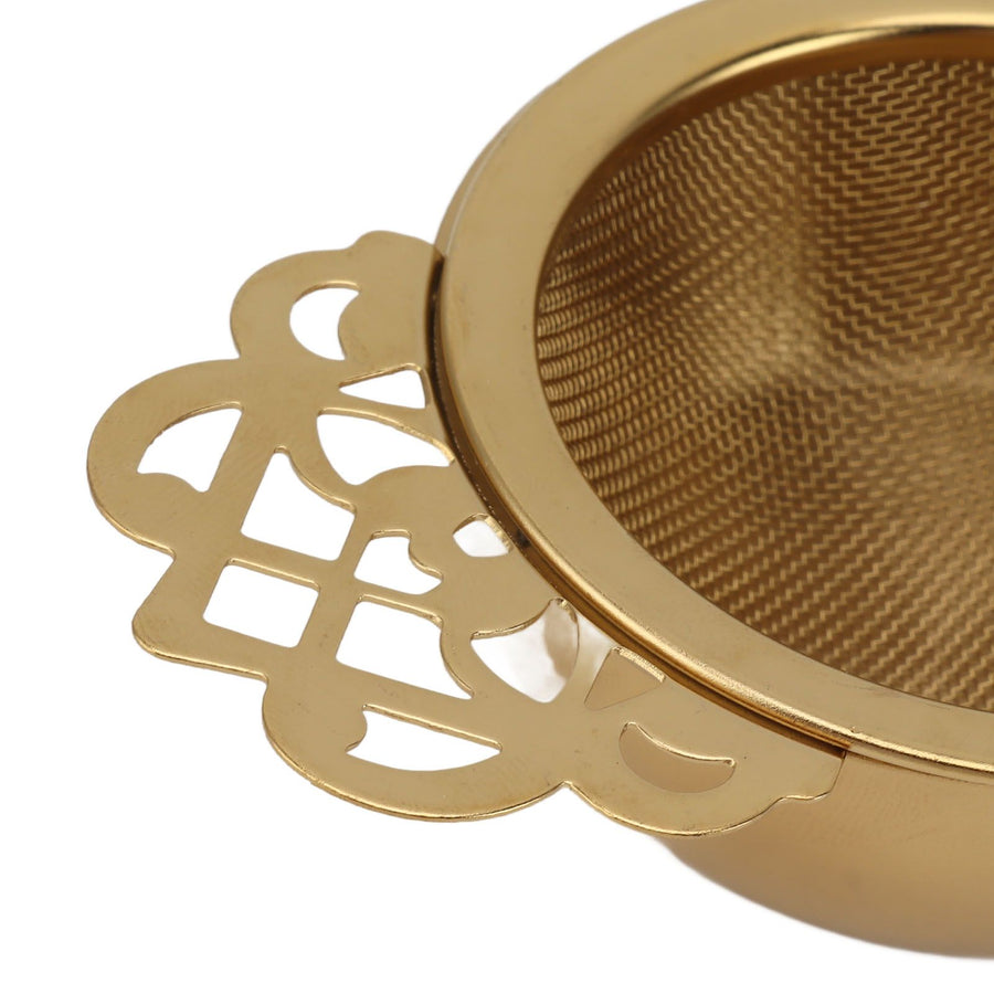 Stainless Steel Tea Strainers with Drip Bowl Double Handles Reusable Fine Mesh Tea Filters for Loose Leaf Herbal Kitchen Gold