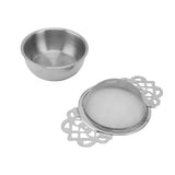 Stainless Steel Tea Strainers with Drip Bowl Double Handles Reusable Fine Mesh Tea Filters for Loose Leaf Herbal Kitchen Silver - Close-Up Angle