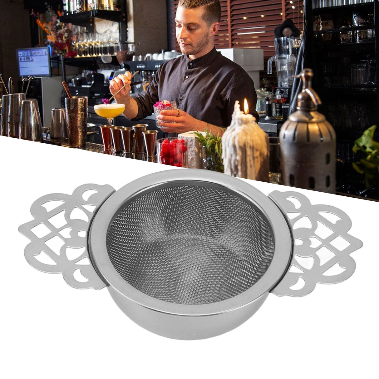 Stainless Steel Tea Strainers with Drip Bowl Double Handles Reusable Fine Mesh Tea Filters for Loose Leaf Herbal Kitchen Silver