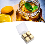 Metal Ice Cubes Stainless Steel Reusable Quick Chilling Clean Whiskey Stone with Ice Tong for Drink Beverage Golden