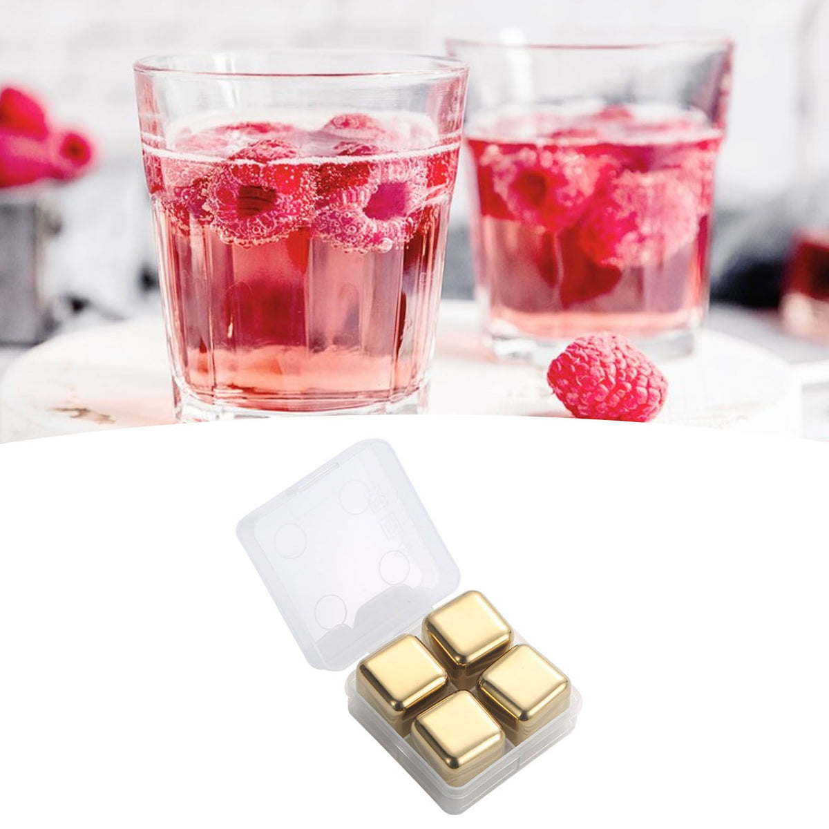 Metal Ice Cubes Stainless Steel Reusable Quick Chilling Clean Whiskey Stone with Ice Tong for Drink Beverage Golden