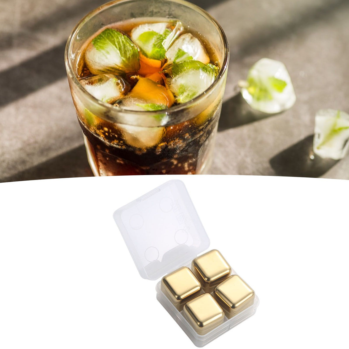 Metal Ice Cubes Stainless Steel Reusable Quick Chilling Clean Whiskey Stone with Ice Tong for Drink Beverage Golden