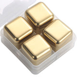 Metal Ice Cubes Stainless Steel Reusable Quick Chilling Clean Whiskey Stone with Ice Tong for Drink Beverage Golden - Low Angle