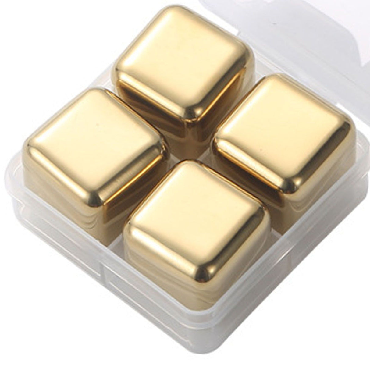 Metal Ice Cubes Stainless Steel Reusable Quick Chilling Clean Whiskey Stone with Ice Tong for Drink Beverage Golden