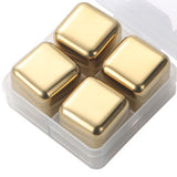 Metal Ice Cubes Stainless Steel Reusable Quick Chilling Clean Whiskey Stone with Ice Tong for Drink Beverage Golden