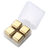 Metal Ice Cubes Stainless Steel Reusable Quick Chilling Clean Whiskey Stone with Ice Tong for Drink Beverage Golden